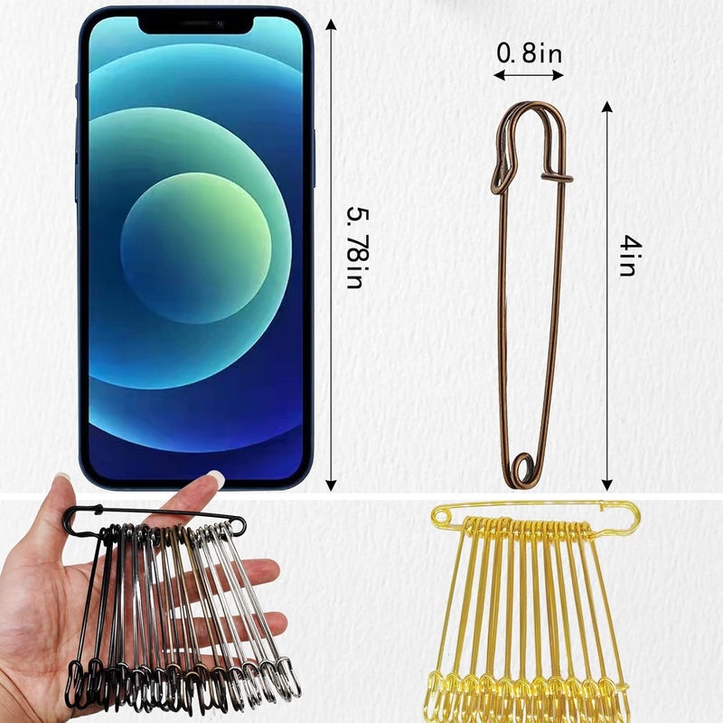 Urmspst Large Safety Pins Pack of 16 for Clothes, Leather, Canvas, Blankets, Crafts, Skirts, Kilts - Extra Large, Heavy Duty (Colorful) - Image 2